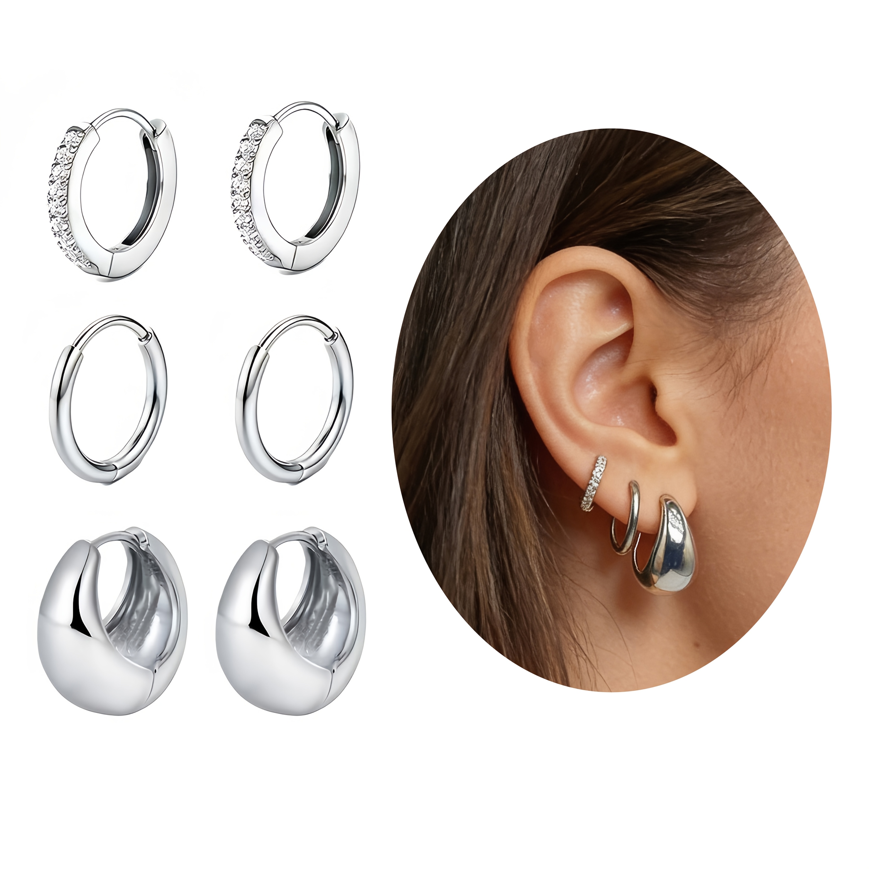 6pc Women's Elegant Hoop Earrings Set — 18K Plated